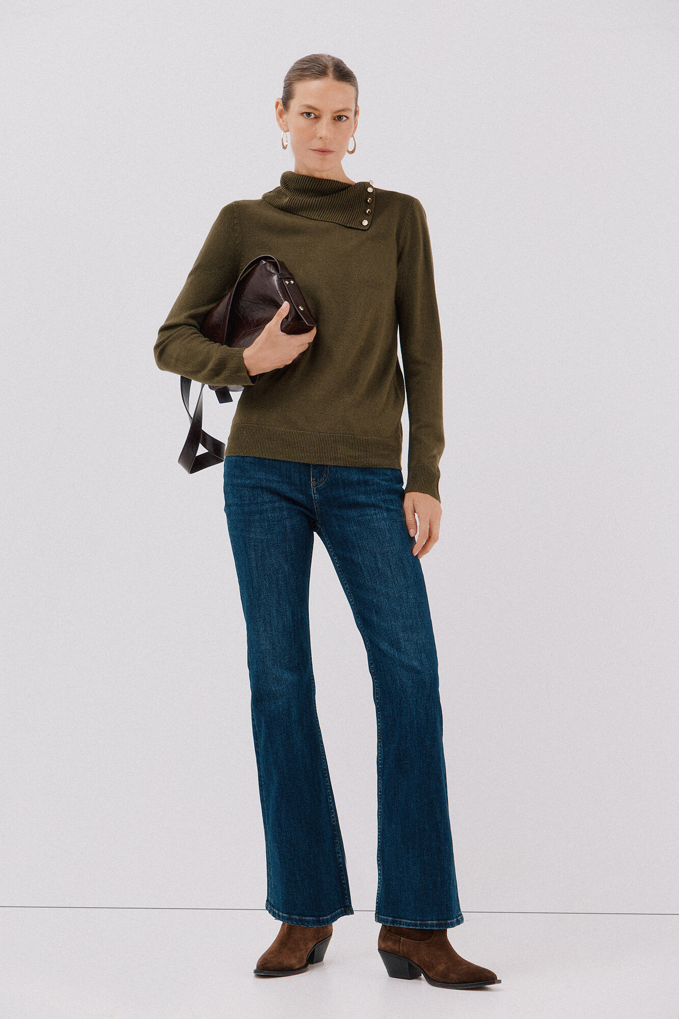 Cortefiel Su&eacute;ter cuello botones Kaki