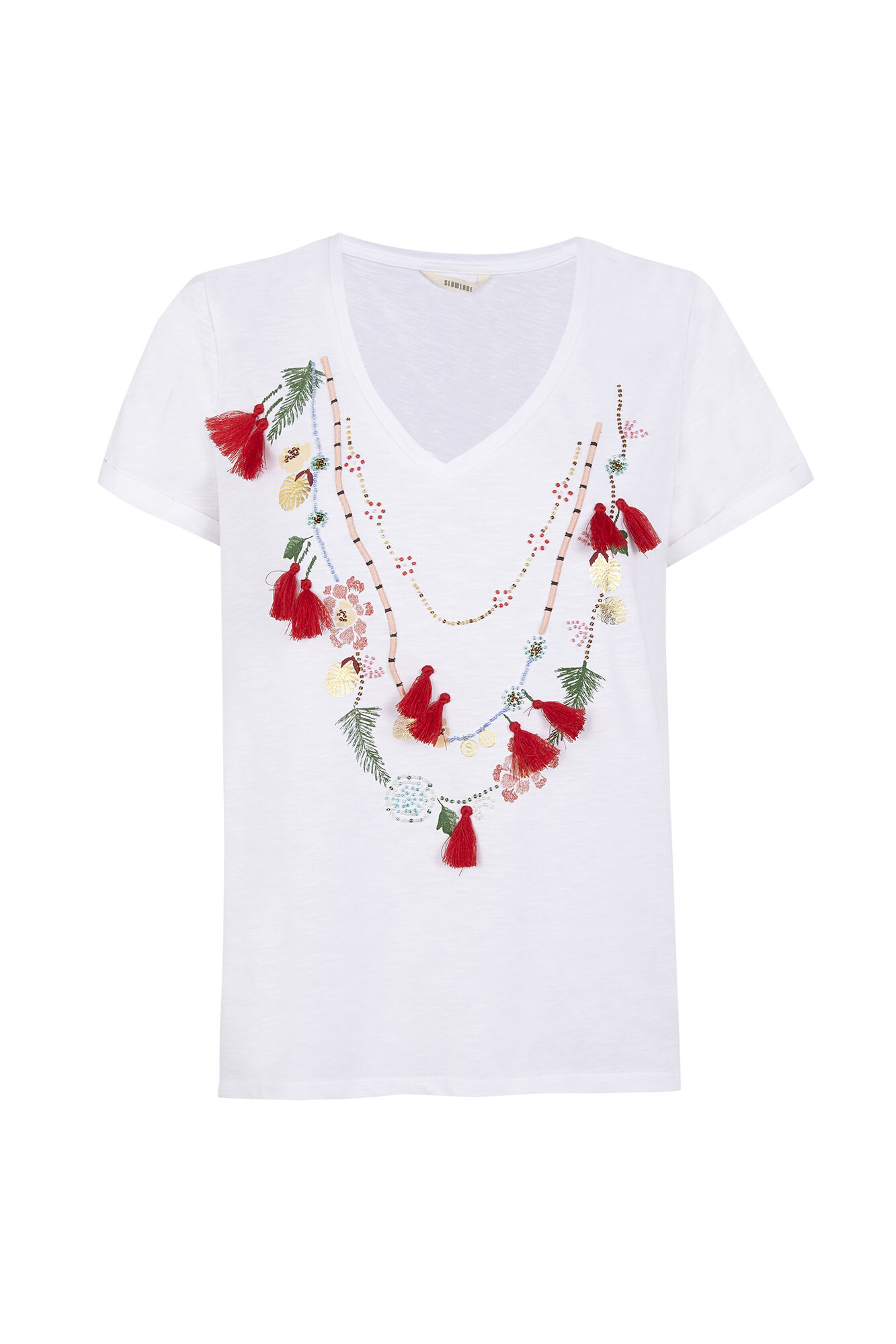 Slowlove Camiseta collar abalorios Blanco
