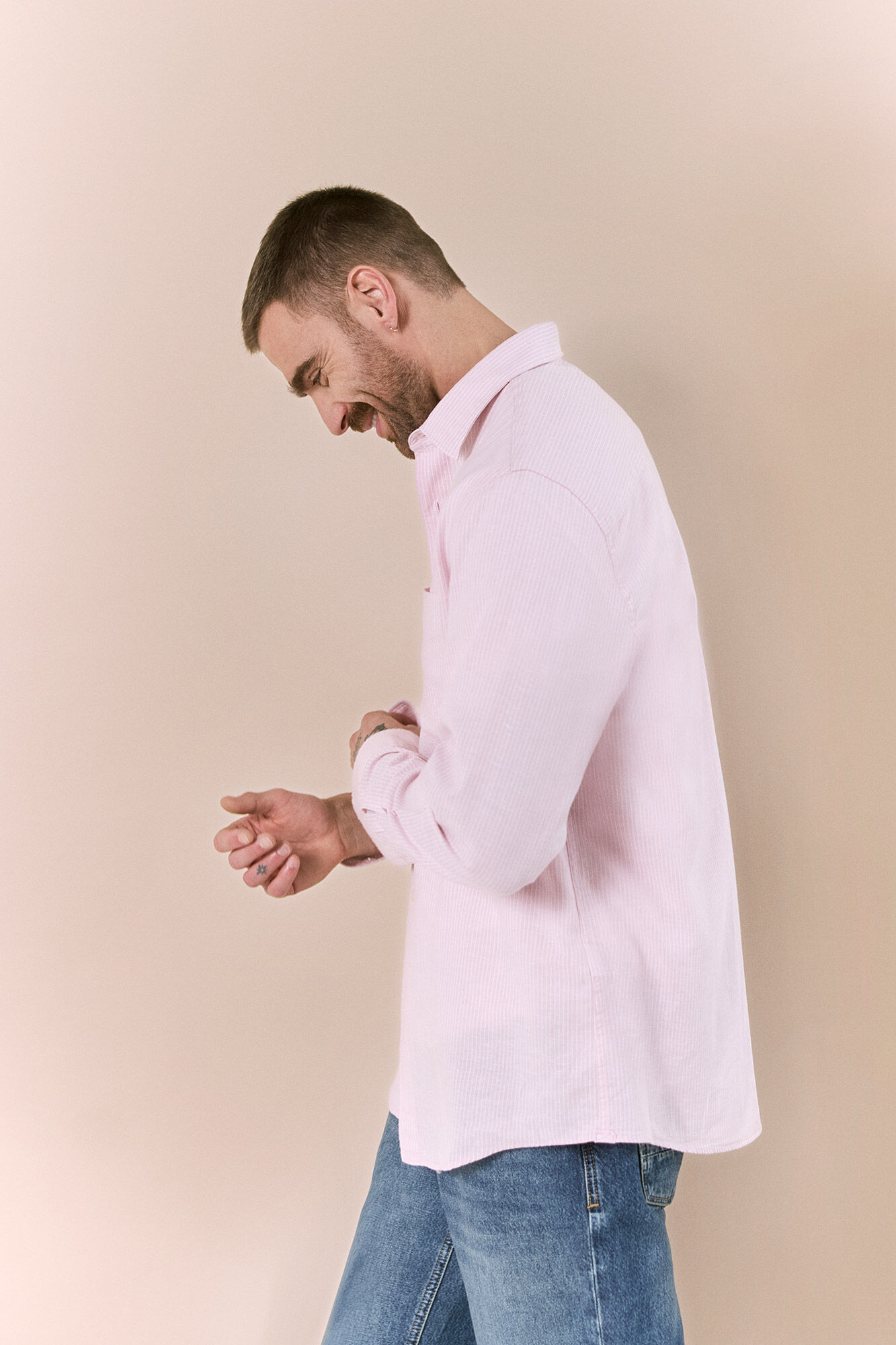 OOTO Camisa algod&oacute;n lino rayas Rosa