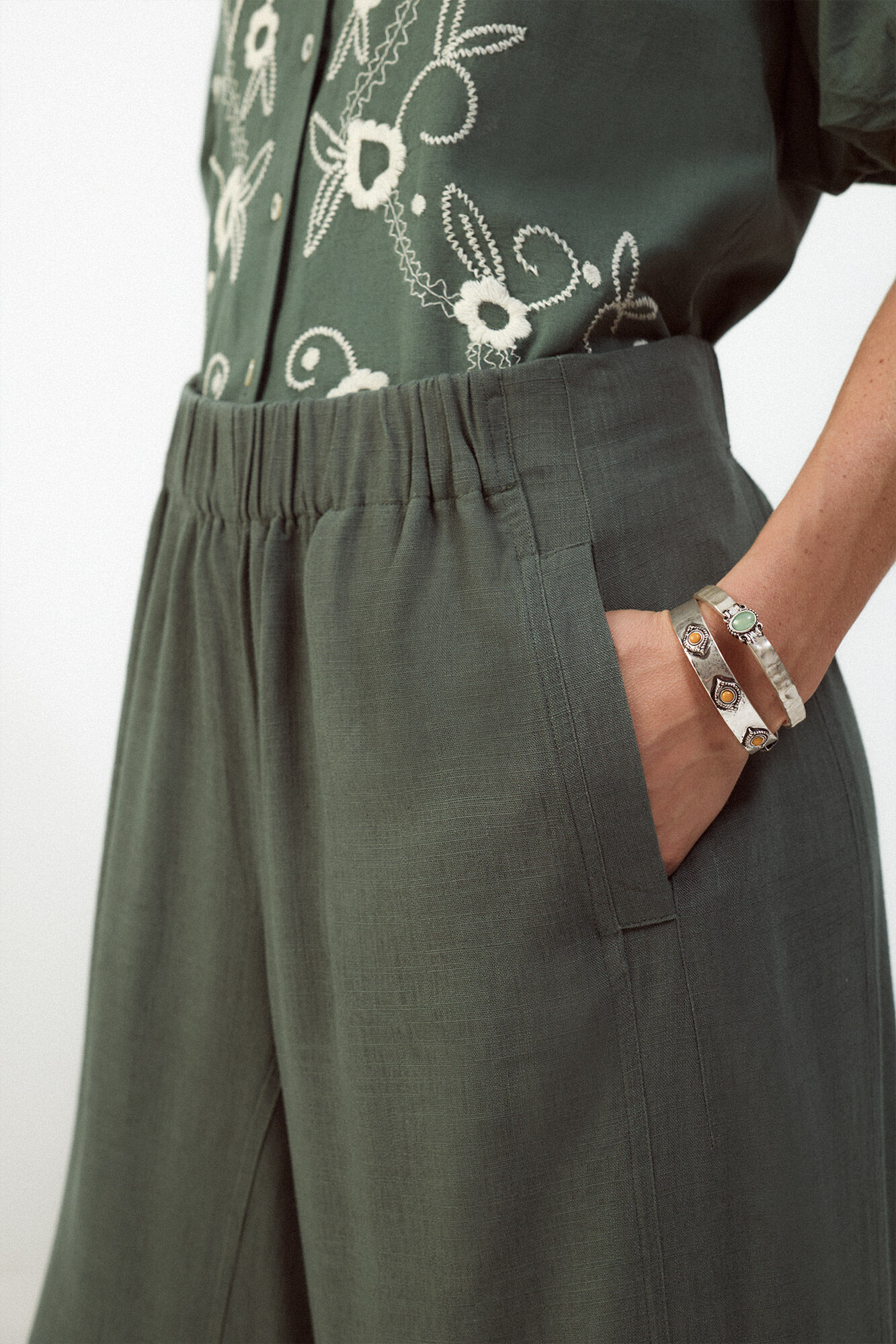 Slowlove Pantal&oacute;n ancho de lino lavado