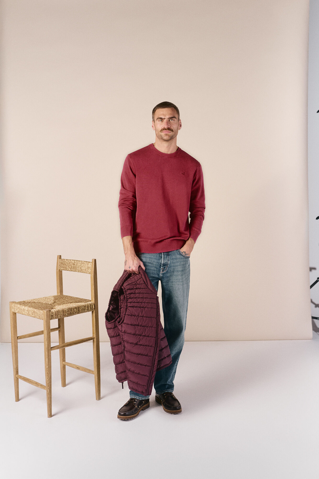 OOTO Jersey cuello redondo algod&oacute;n lavado Granate