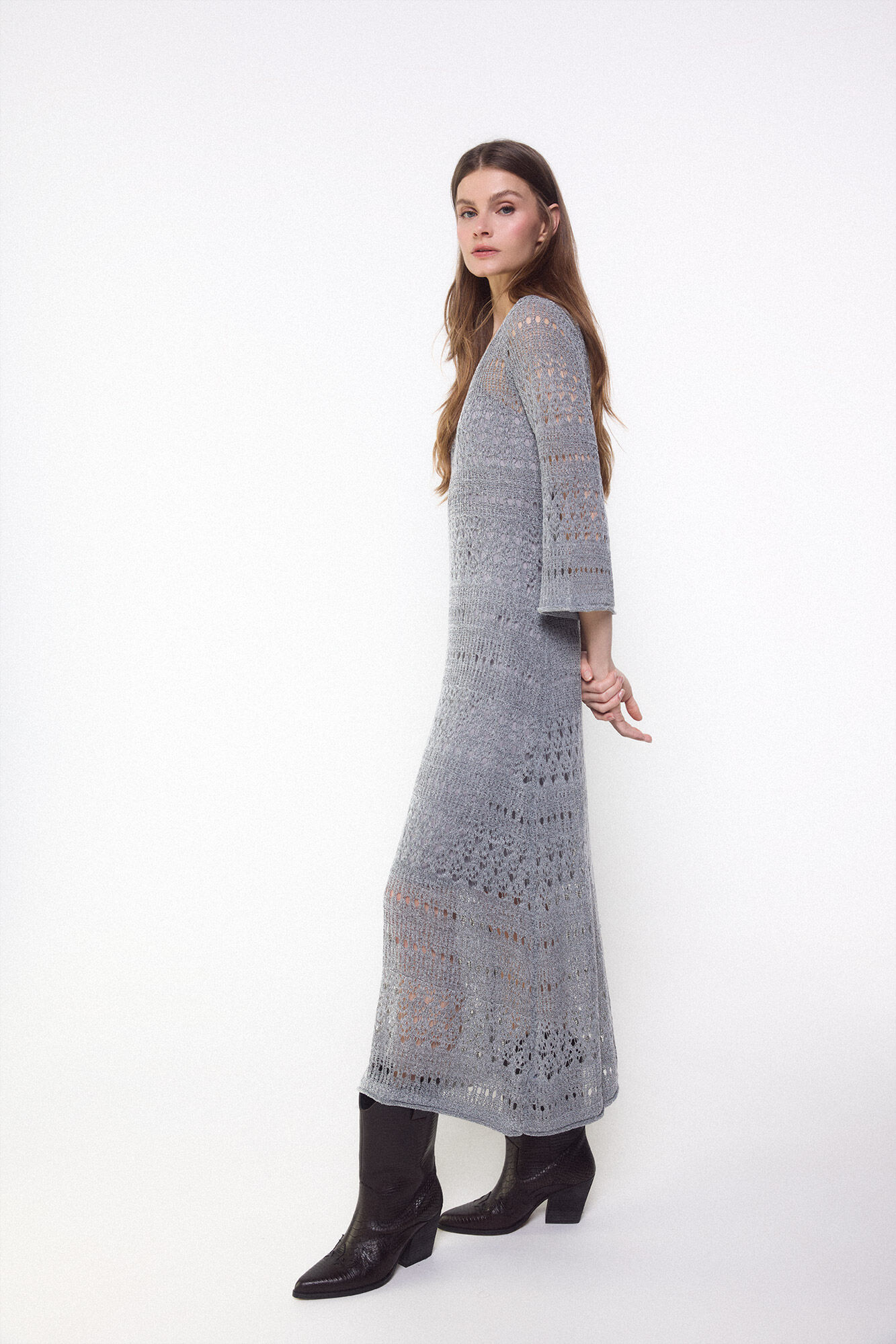 Slowlove Vestido de punto calado Gris oscuro