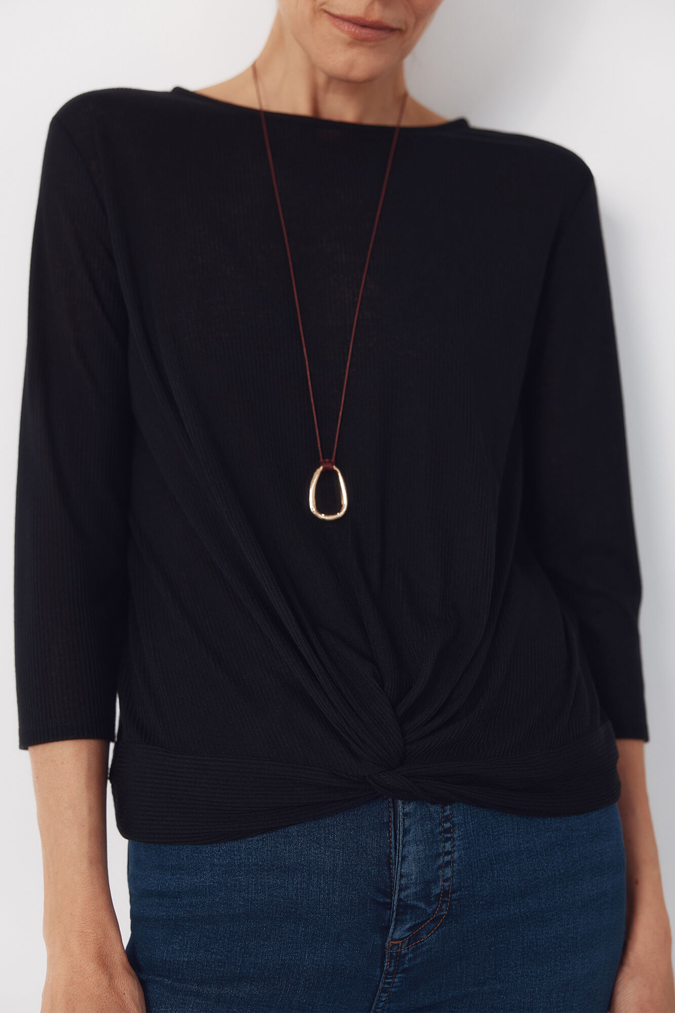 Cortefiel Playera con nudo Negro