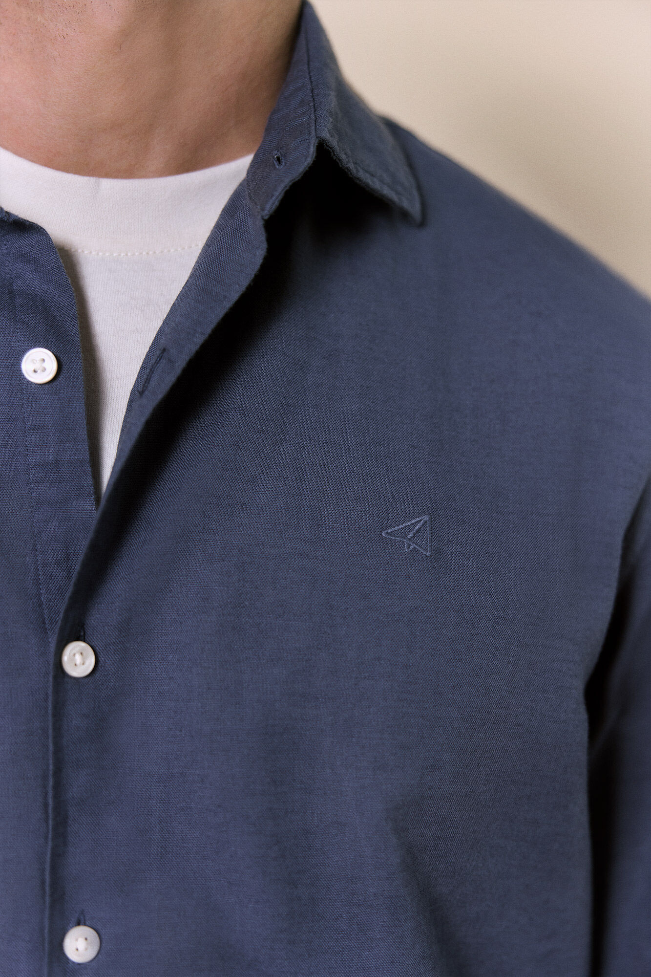 OOTO Camisa algod&oacute;n lino manga larga Azul