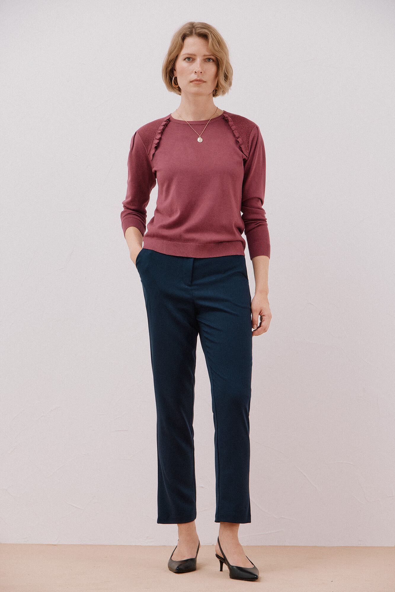 Cortefiel Su&eacute;ter combinado con hilo metalizado Vino