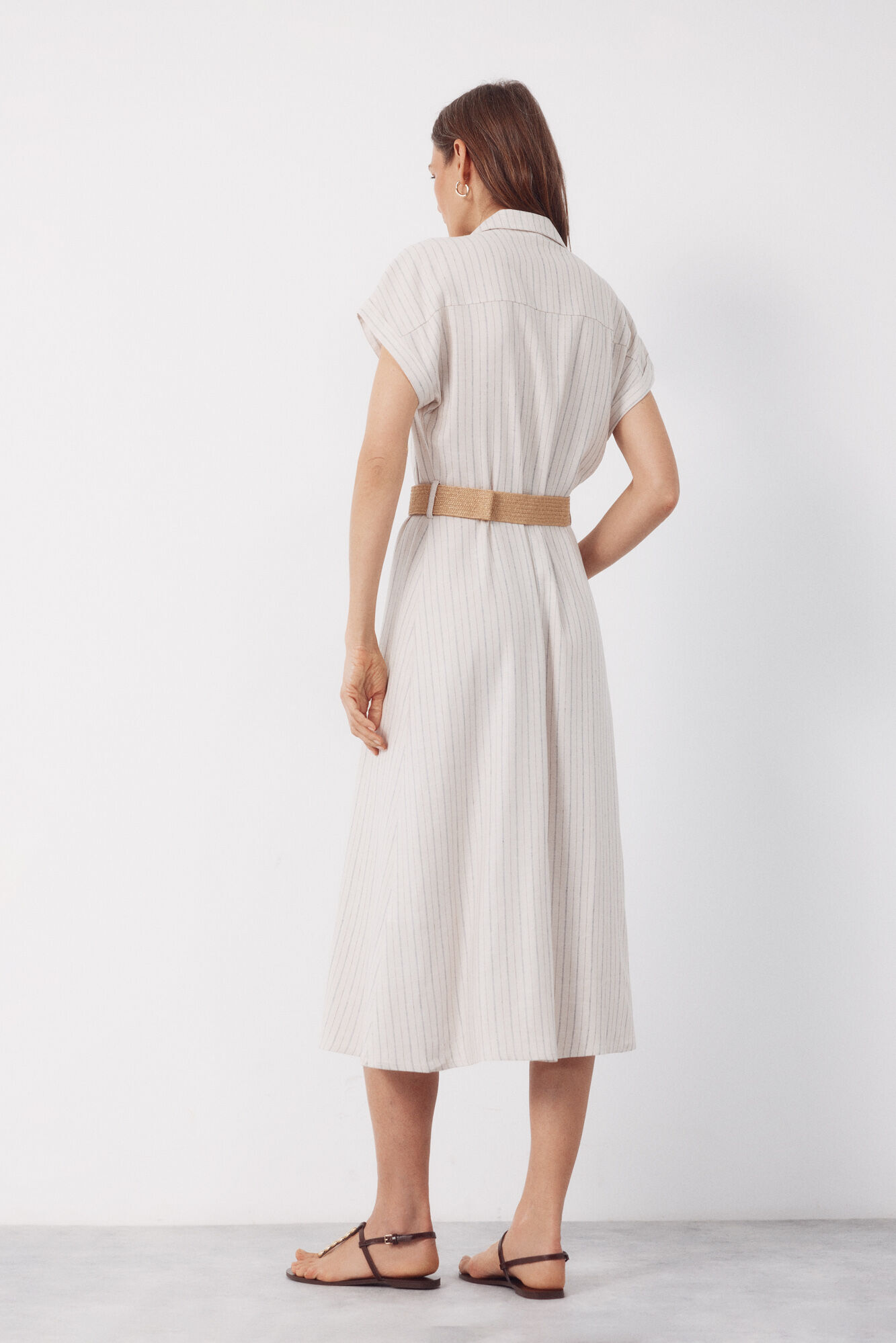 Cortefiel Vestido lino Estampado blanco