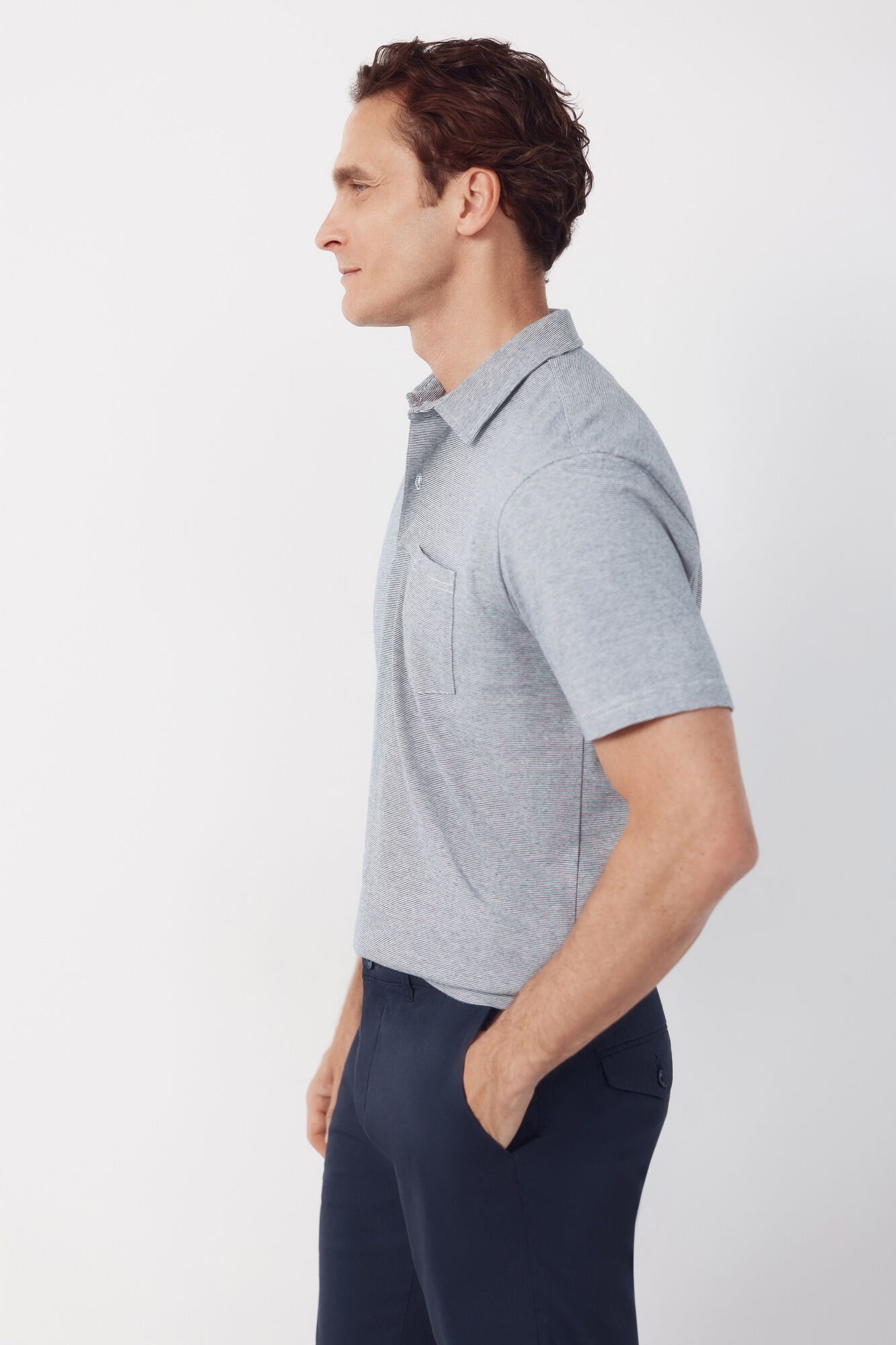Cortefiel Polo rayas bolsillo Gris