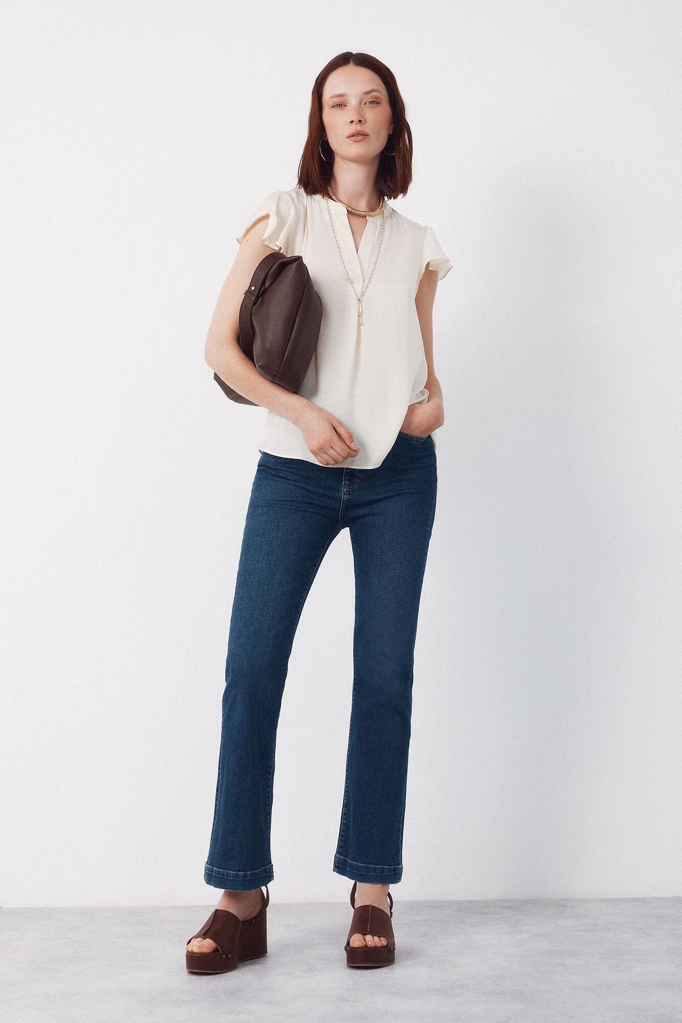 Cortefiel Blusa fluida de manga de vuelo Beige