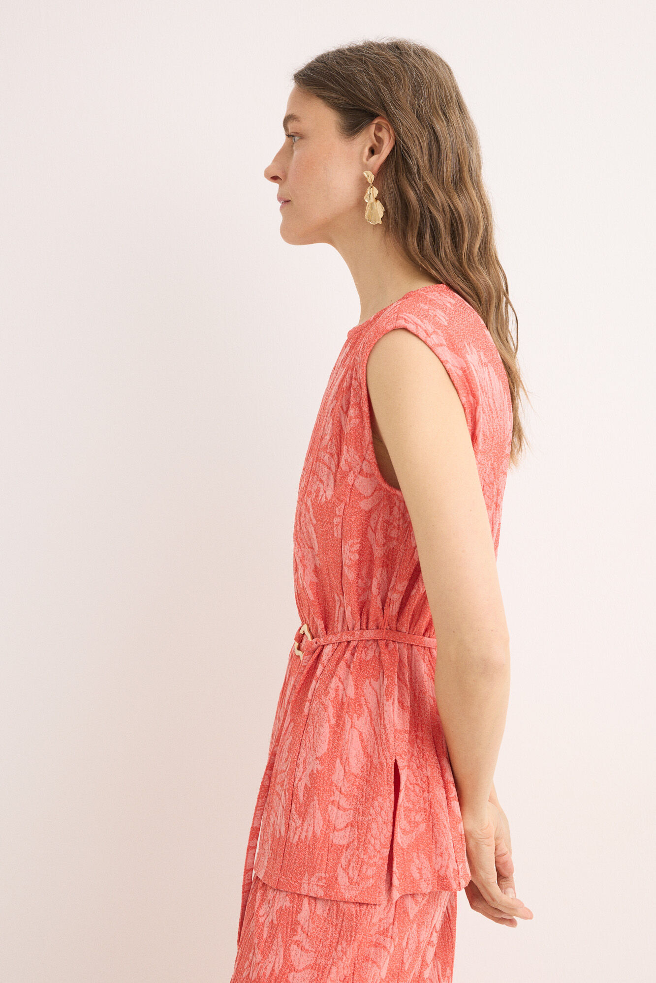 Cortefiel Top jacquard hebilla Coral