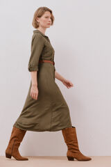 Cortefiel Vestido camisero cinturón Kaki
