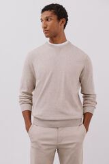 Cortefiel Suéter tejido fino algodón cuello redondo Beige