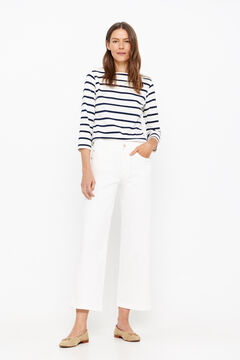 Cortefiel pantalón denim fit palazzo crop Blanco