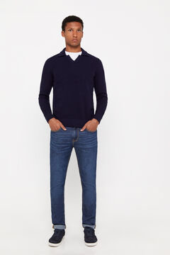 Cortefiel Jersey algodón cuello polo Azul marino
