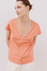 Cortefiel Playera cuello pico trenza Coral
