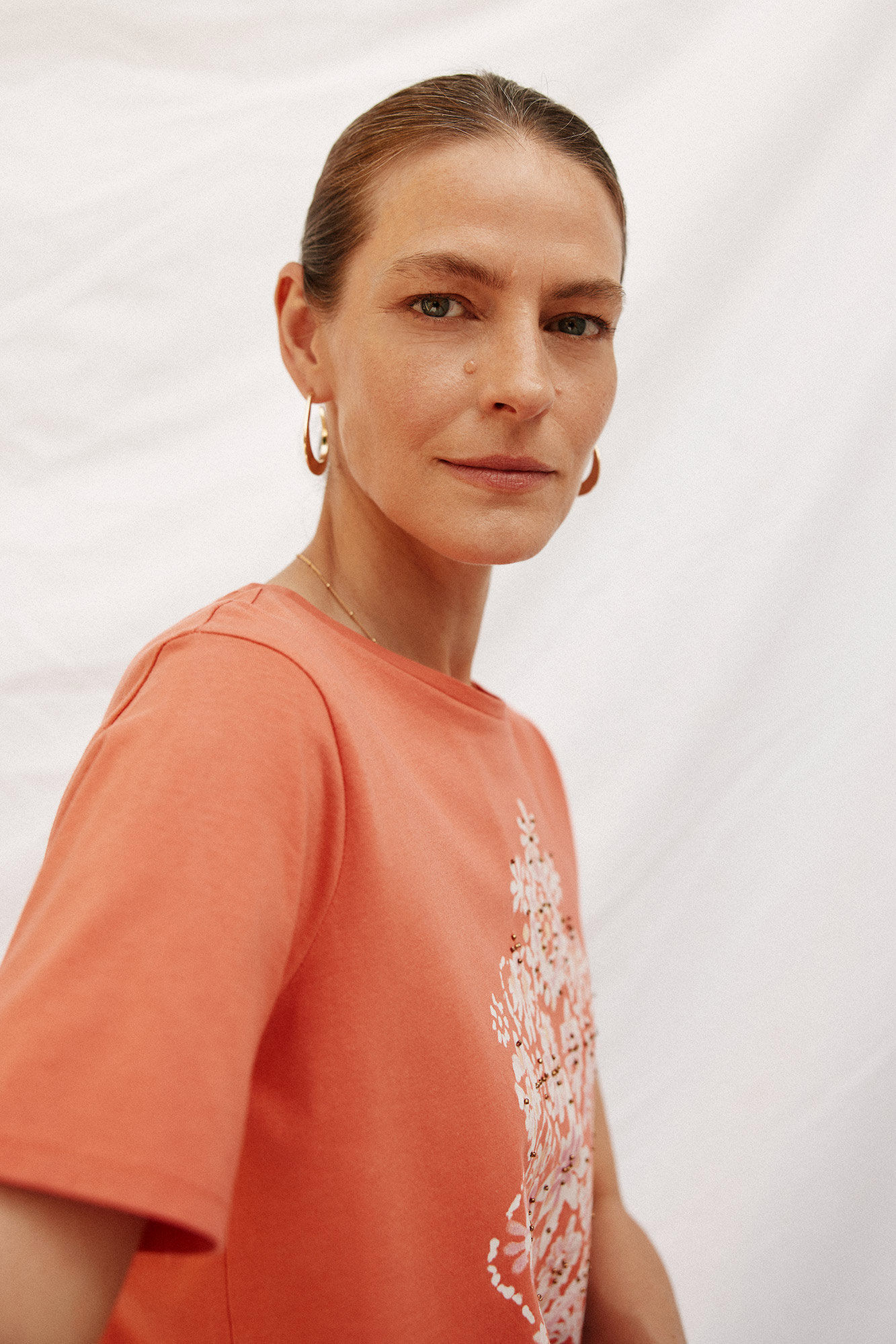 Cortefiel Playera estampado posicional Naranja