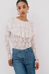 Cortefiel Top encaje volante Blanco