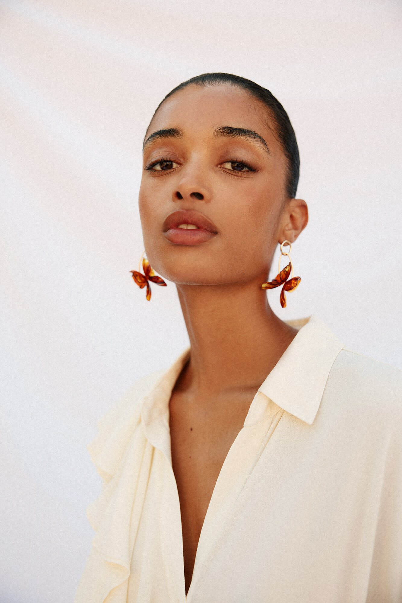 Cortefiel Camisa volante manga larga Blanco