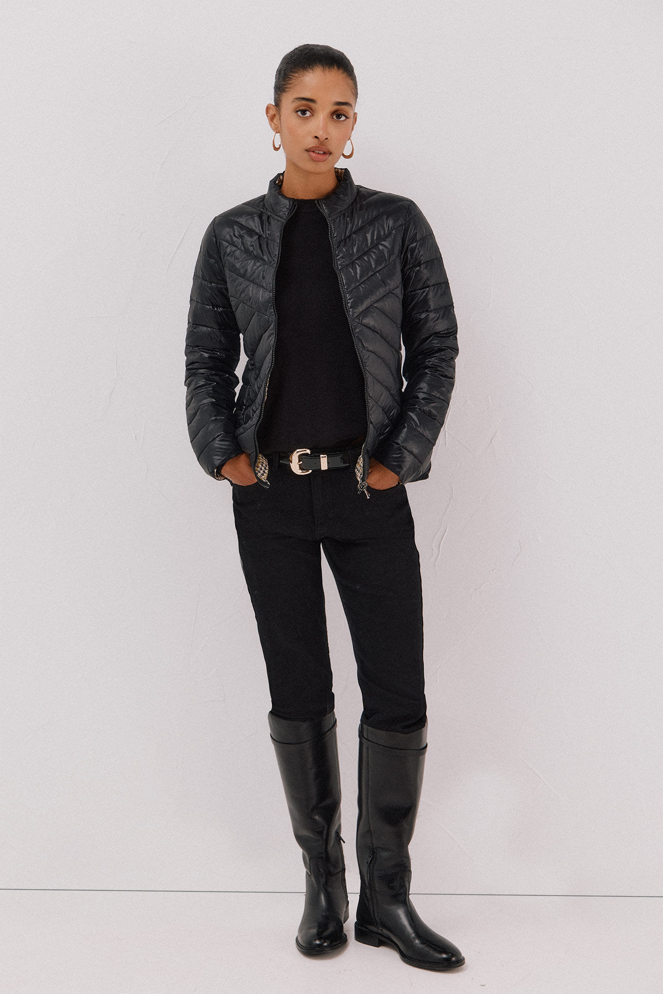 Cortefiel Chamarra reversible plumas Negro