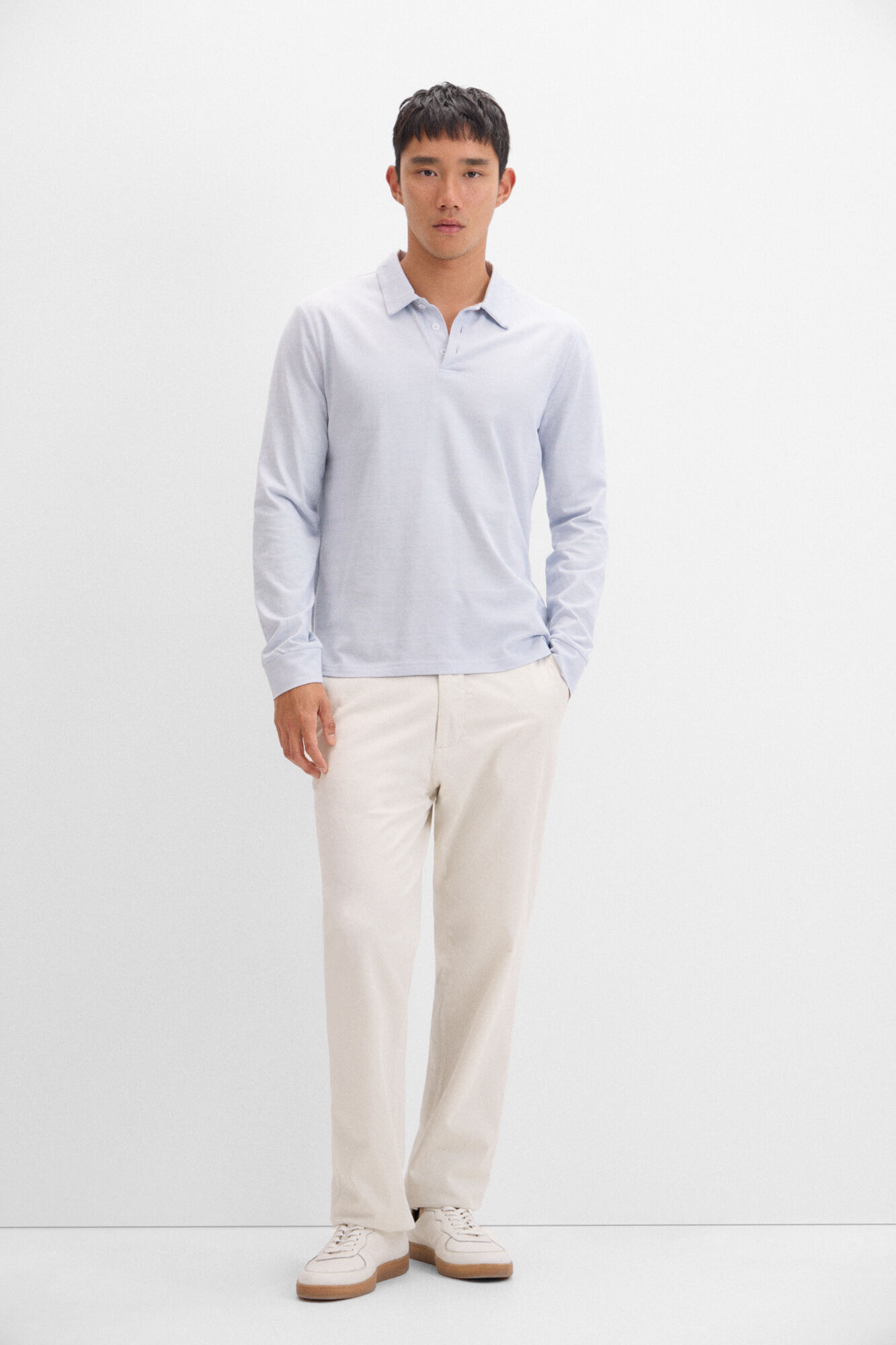 Cortefiel Polo algod&oacute;n tencel manga larga Azul