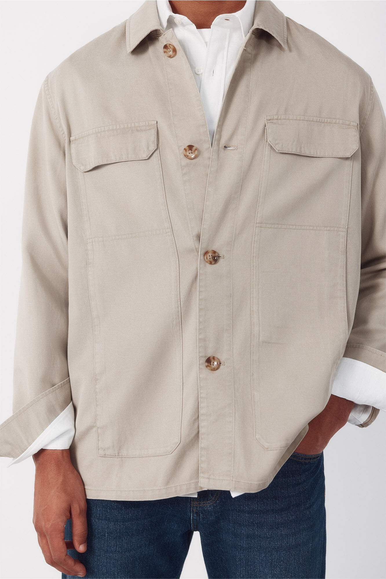 Cortefiel Sobrecamisa lisa Tencel Beige
