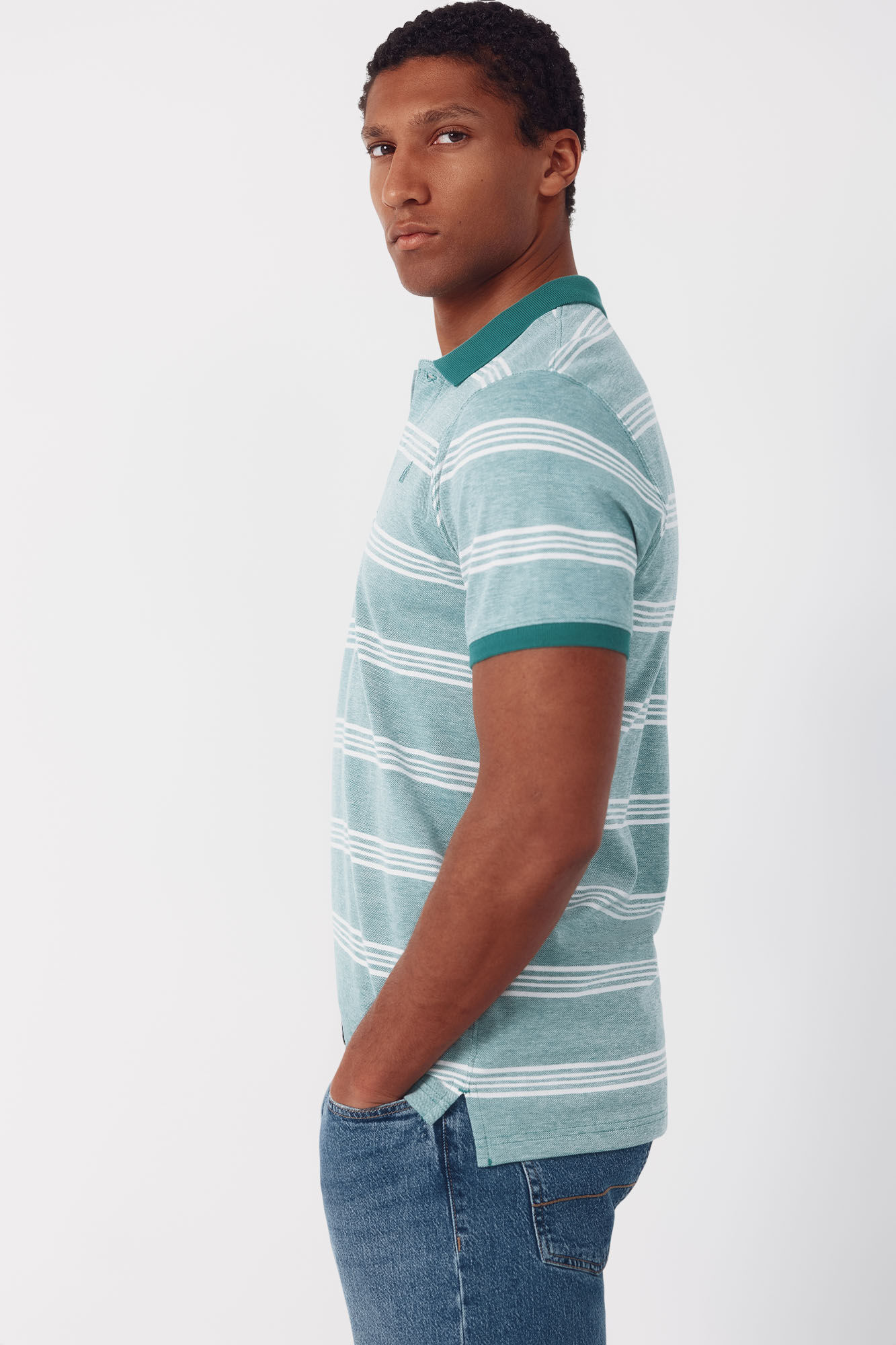 Cortefiel Polo oxford de rayas Verde