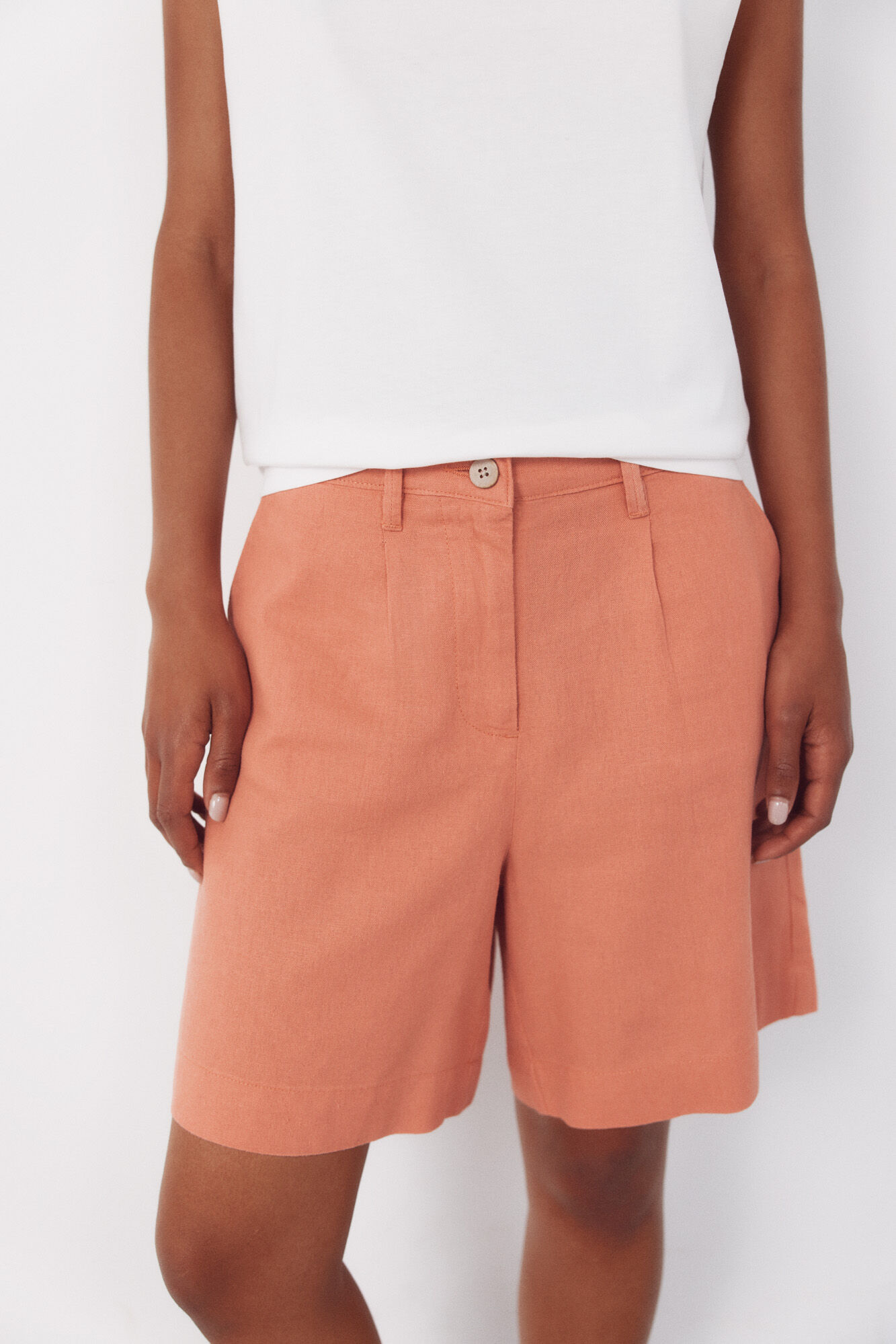 Cortefiel Bermudas de lino lisas Rosa