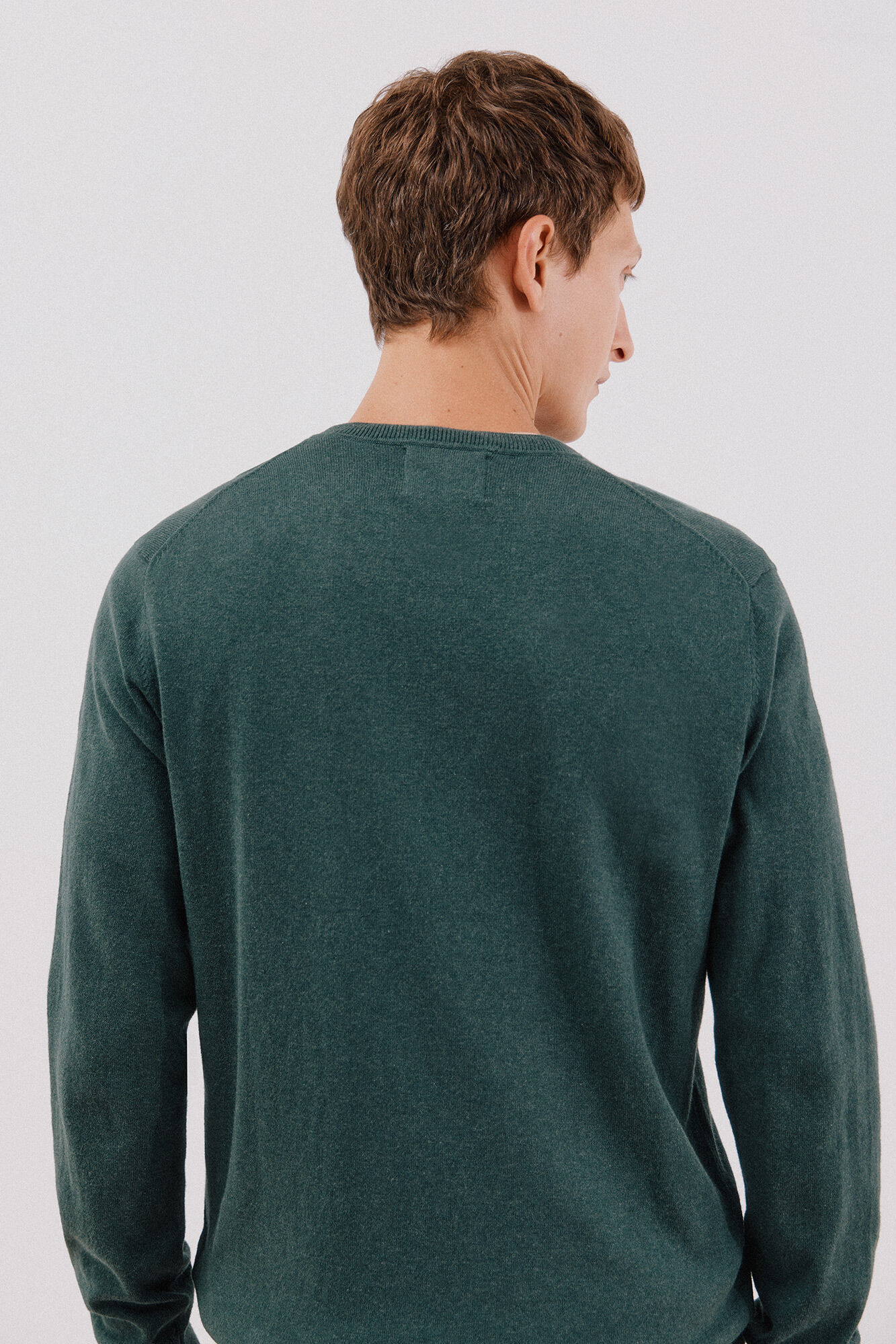 Cortefiel Su&eacute;ter algod&oacute;n cashmere cuello pico Verde oscuro