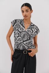 Cortefiel Playera estampada escote pico fruncido Estampado blanco