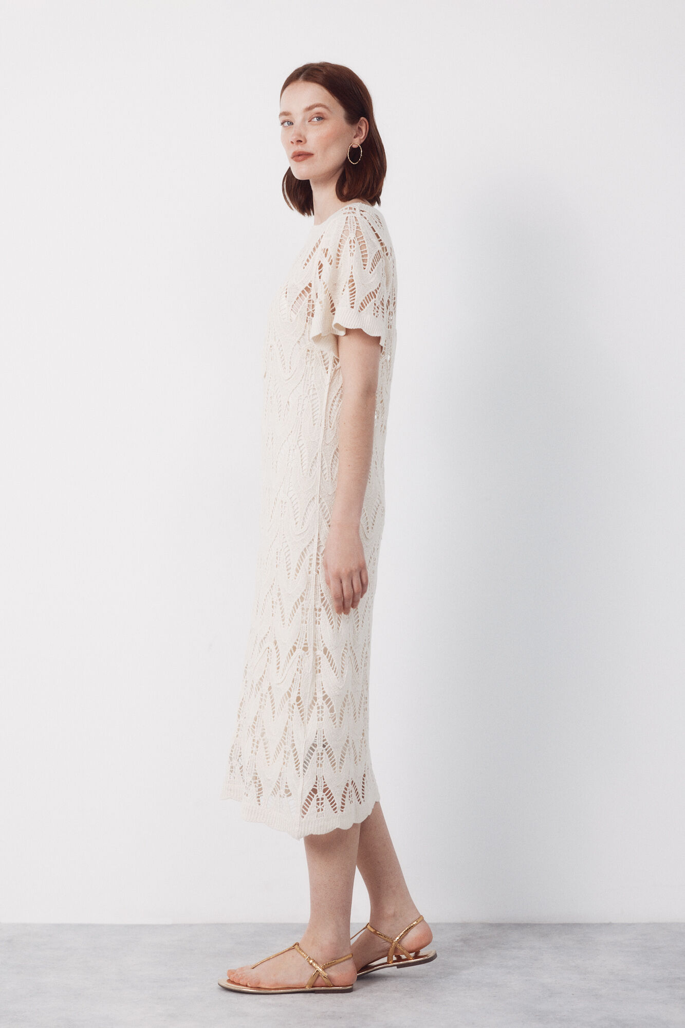 Cortefiel Vestido largo de crochet Blanco