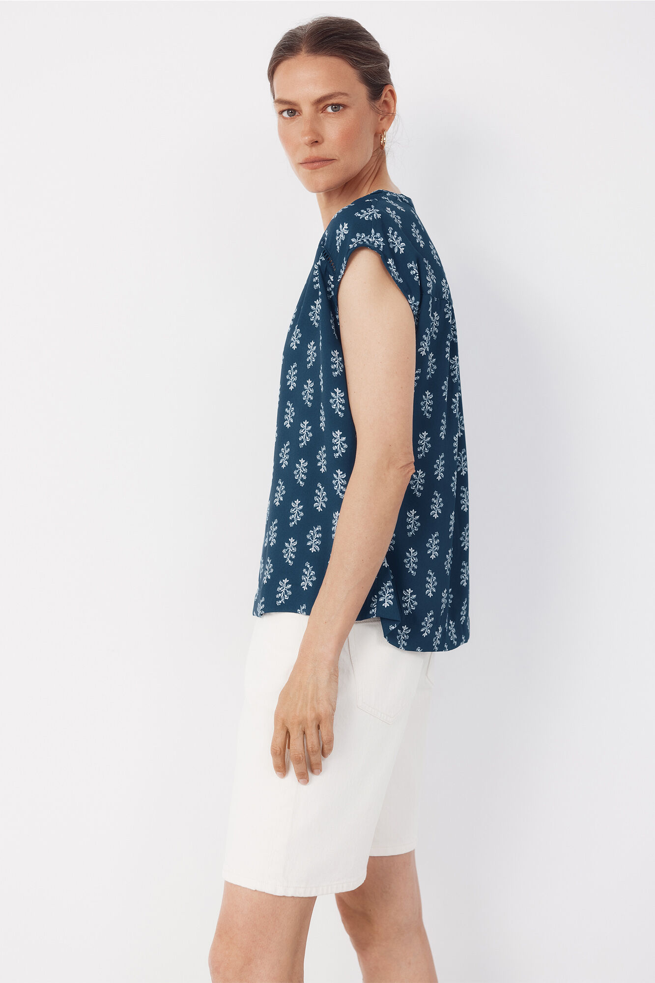 Cortefiel Blusa con encaje Estampado azul