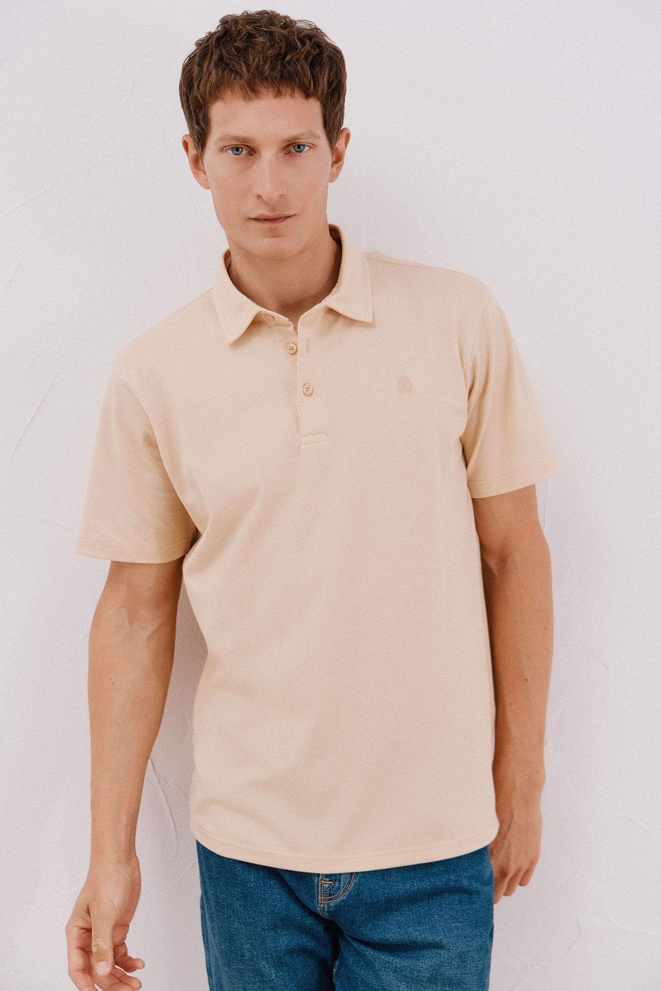 Cortefiel Polo liso piqu&eacute; Beige