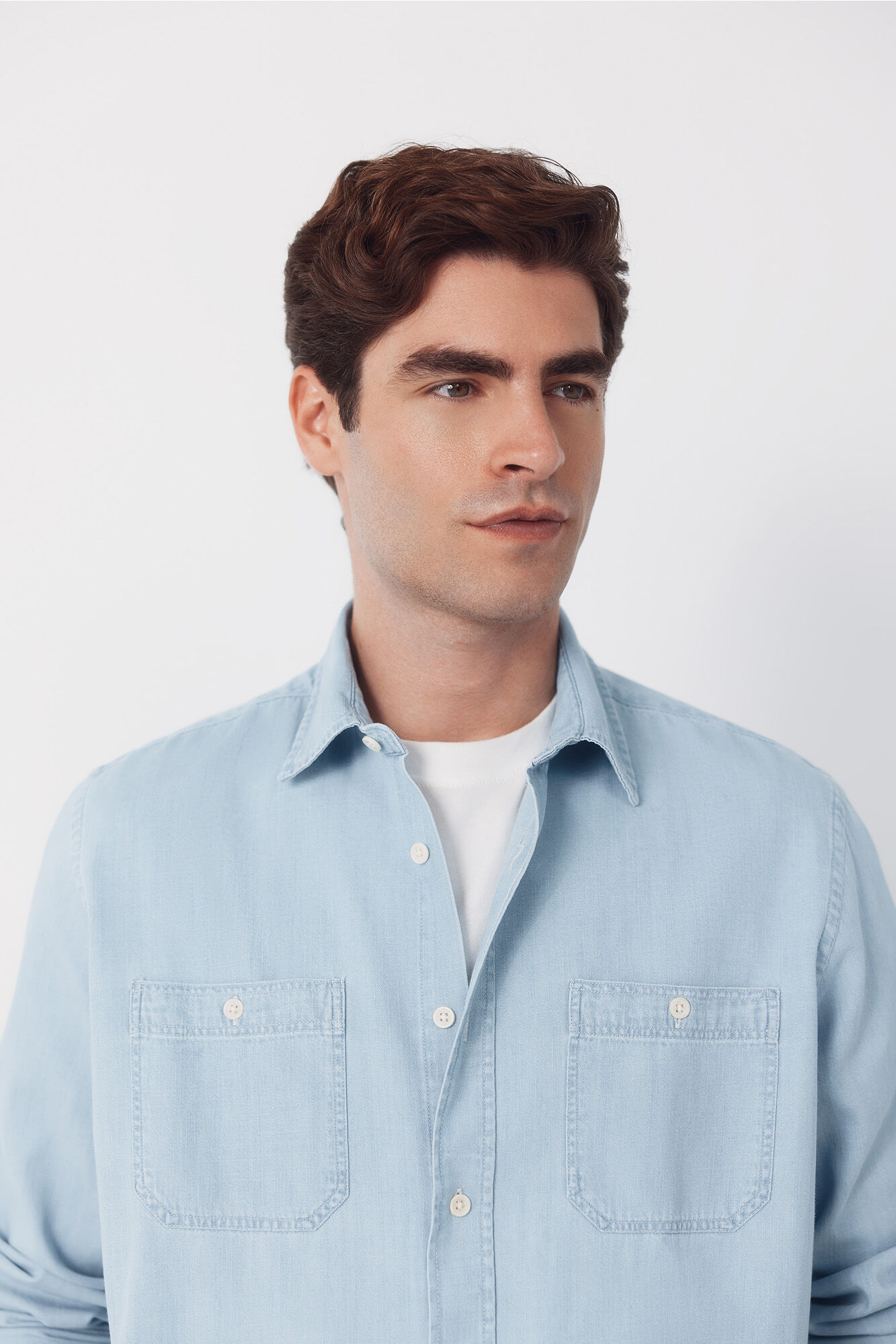 Cortefiel Camisa vaquera chambray manga larga&nbsp; Azul