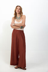 Slowlove Pantal&oacute;n ancho de lino lavado Marr&oacute;n