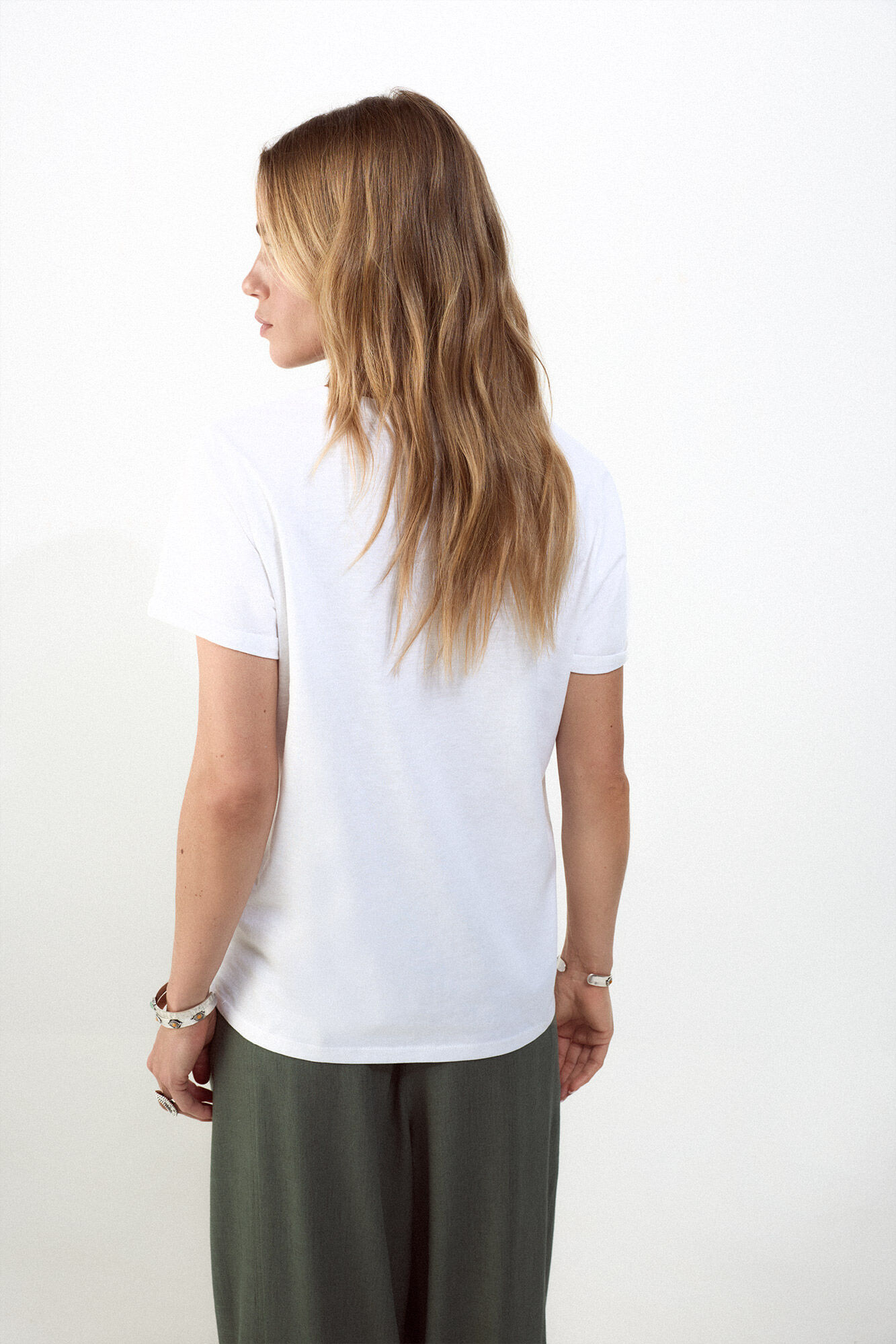 Slowlove Camiseta collar abalorios Blanco