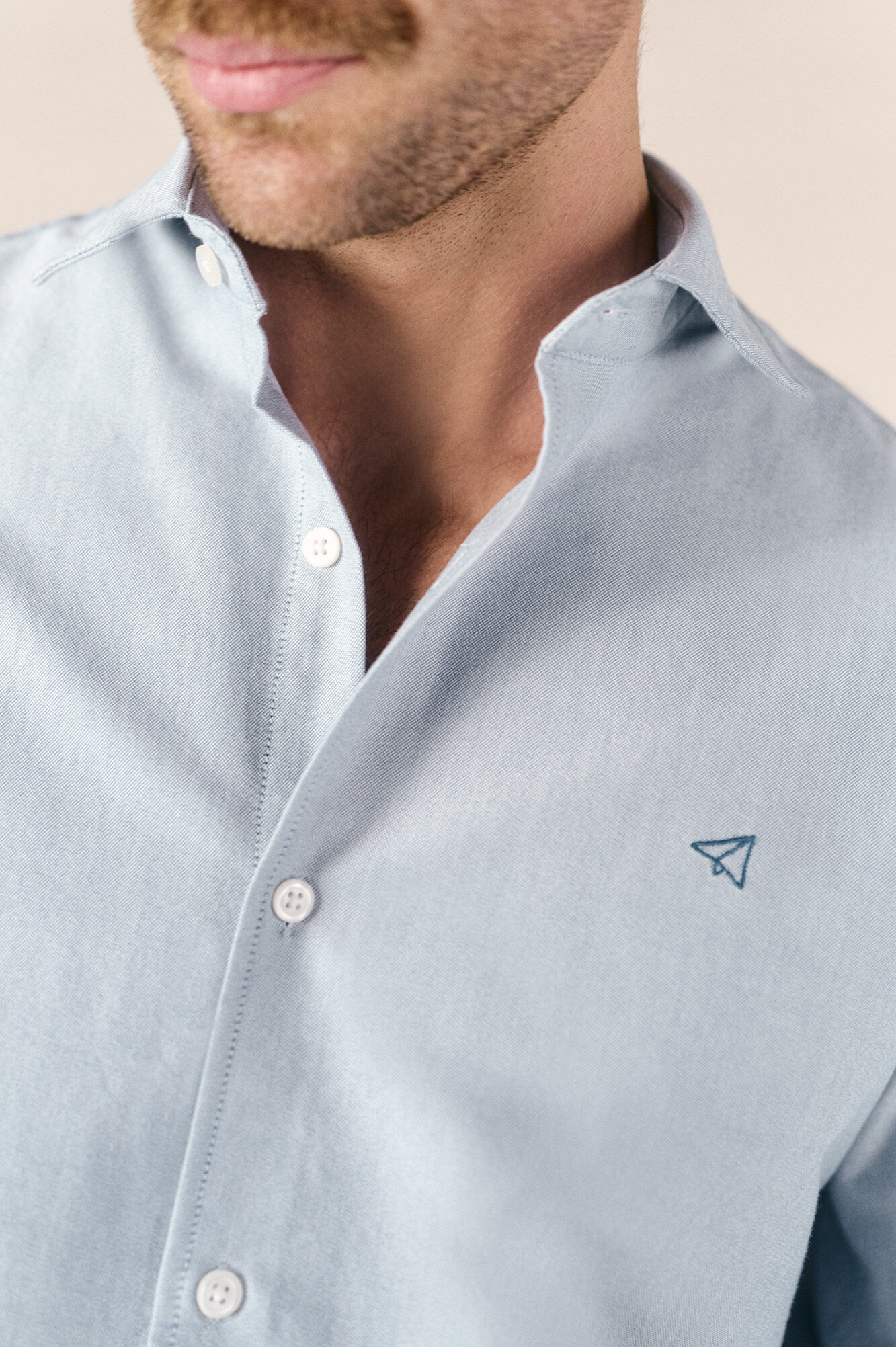 OOTO Camisa oxford liso manga larga Azul