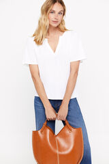 Cortefiel Top fluido tejido smock Beige