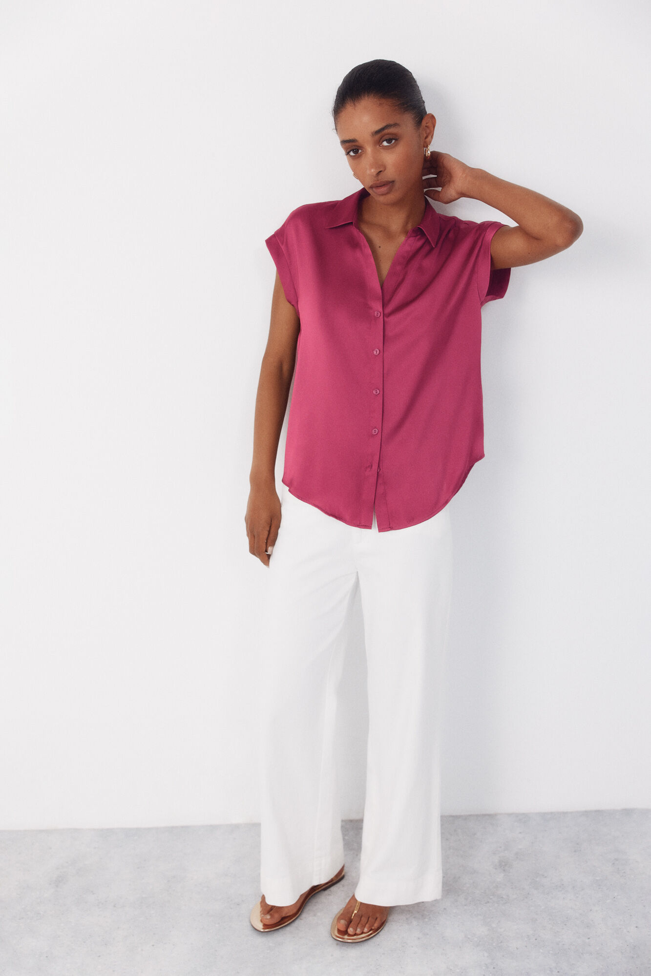 Cortefiel Camisa satinada Fucsia