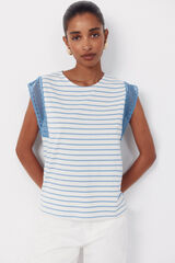 Cortefiel Playera manga guipur Azul