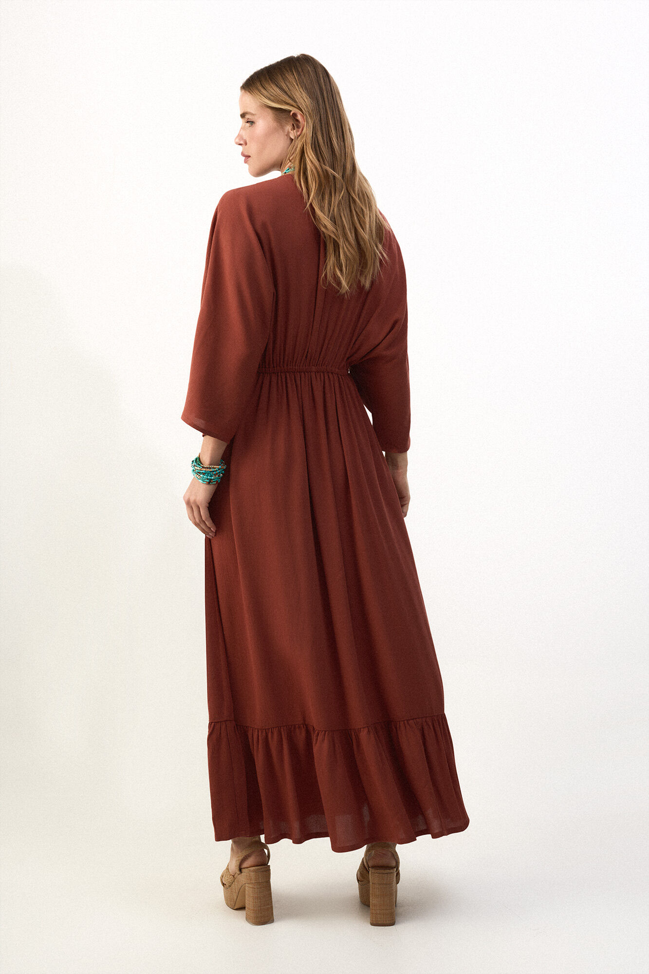 Slowlove Vestido estampado combinado Marr&oacute;n