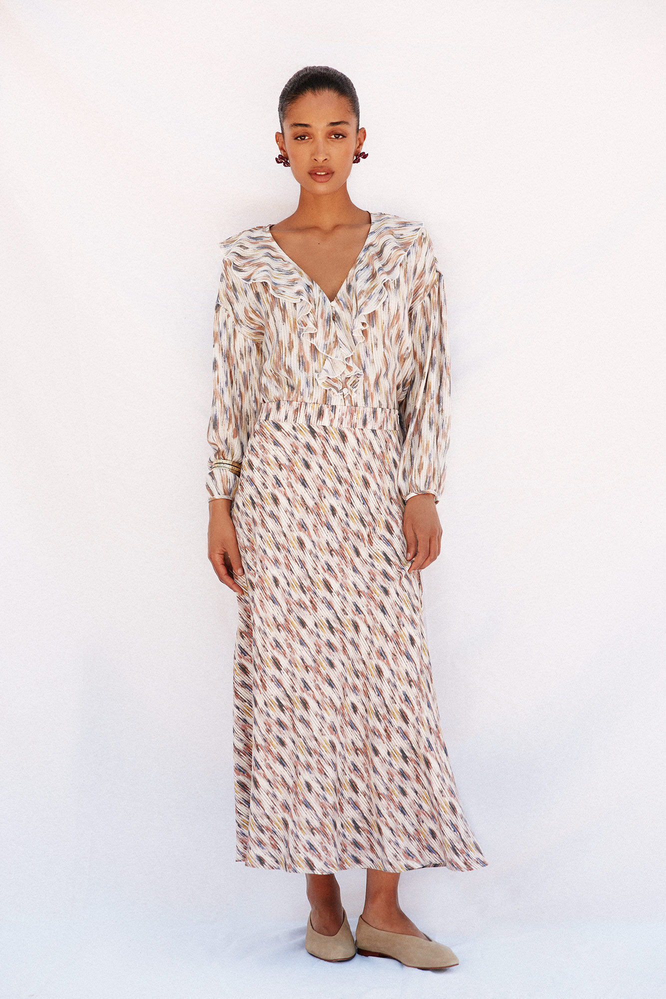 Cortefiel Blusa estampada volantes Multicolor