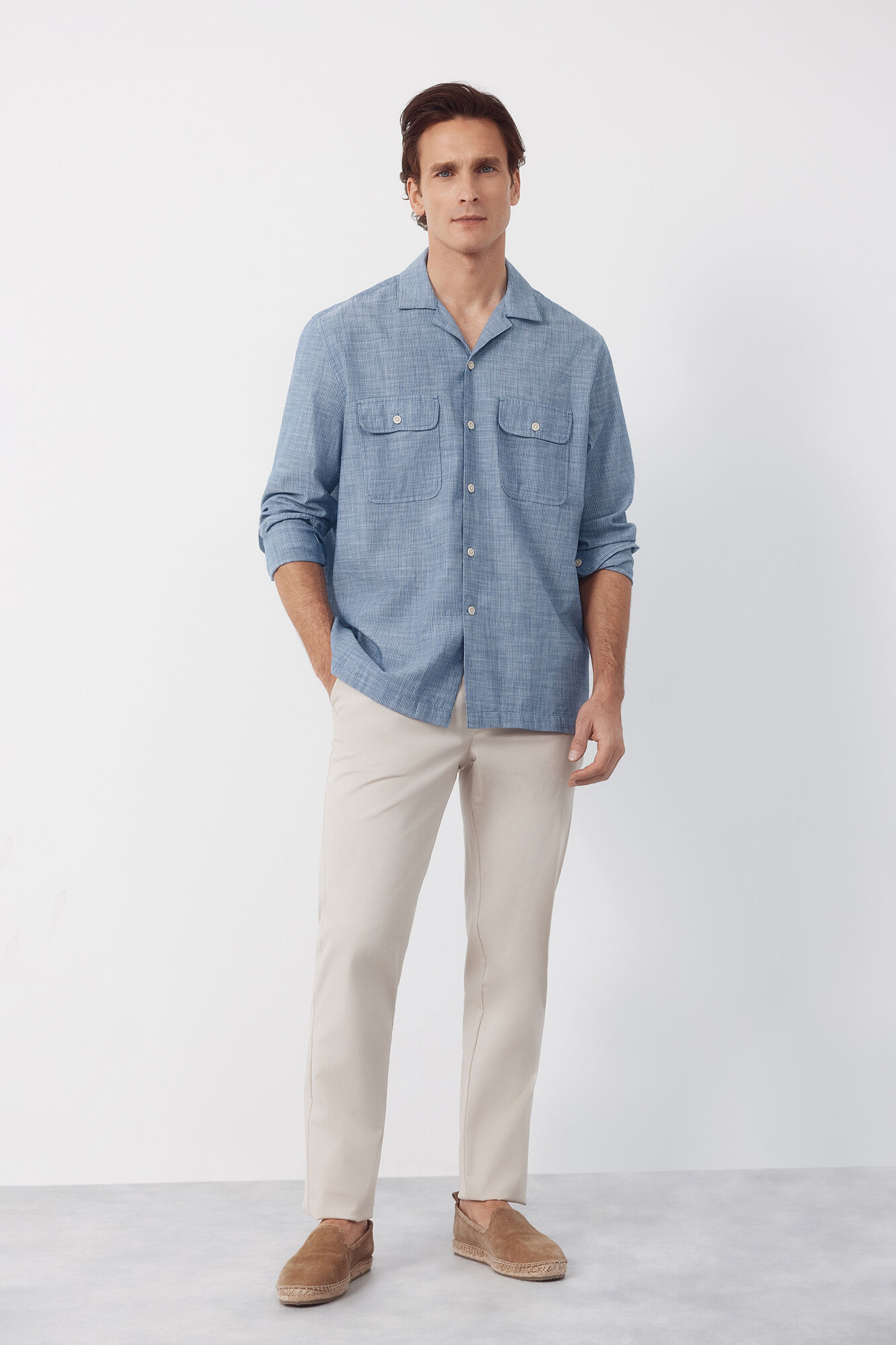 Cortefiel Camisa cuello bowling manga larga Azul