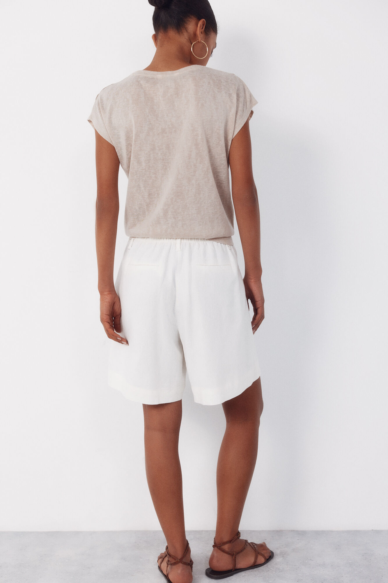 Cortefiel Bermudas de lino lisas Blanco