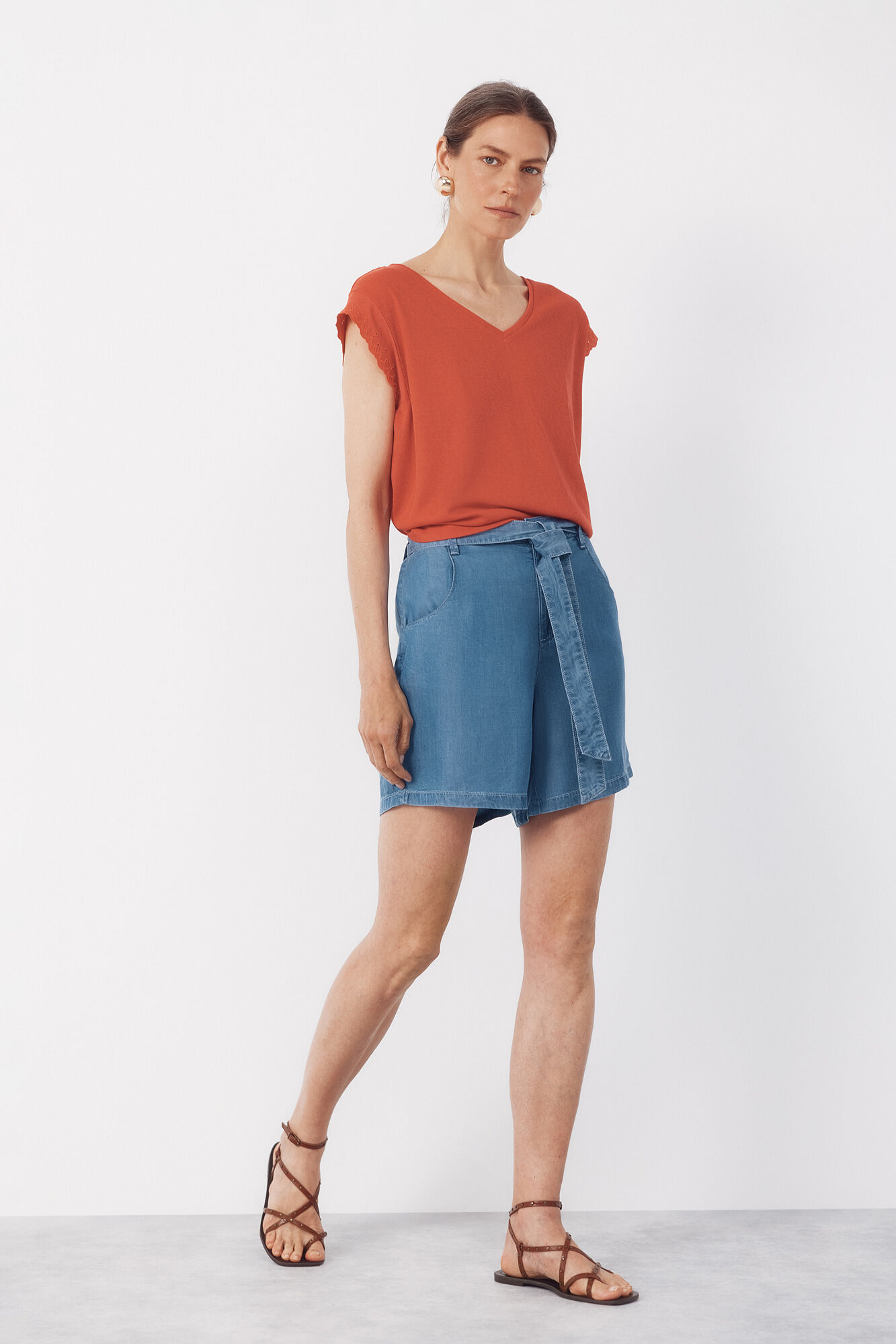 Cortefiel Bermudas fluidas de tencel Azul