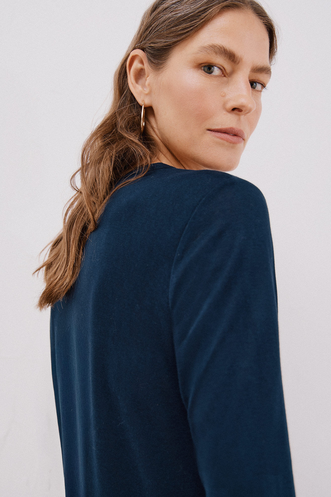 Cortefiel Playera cuello mao efecto lino Azul marino