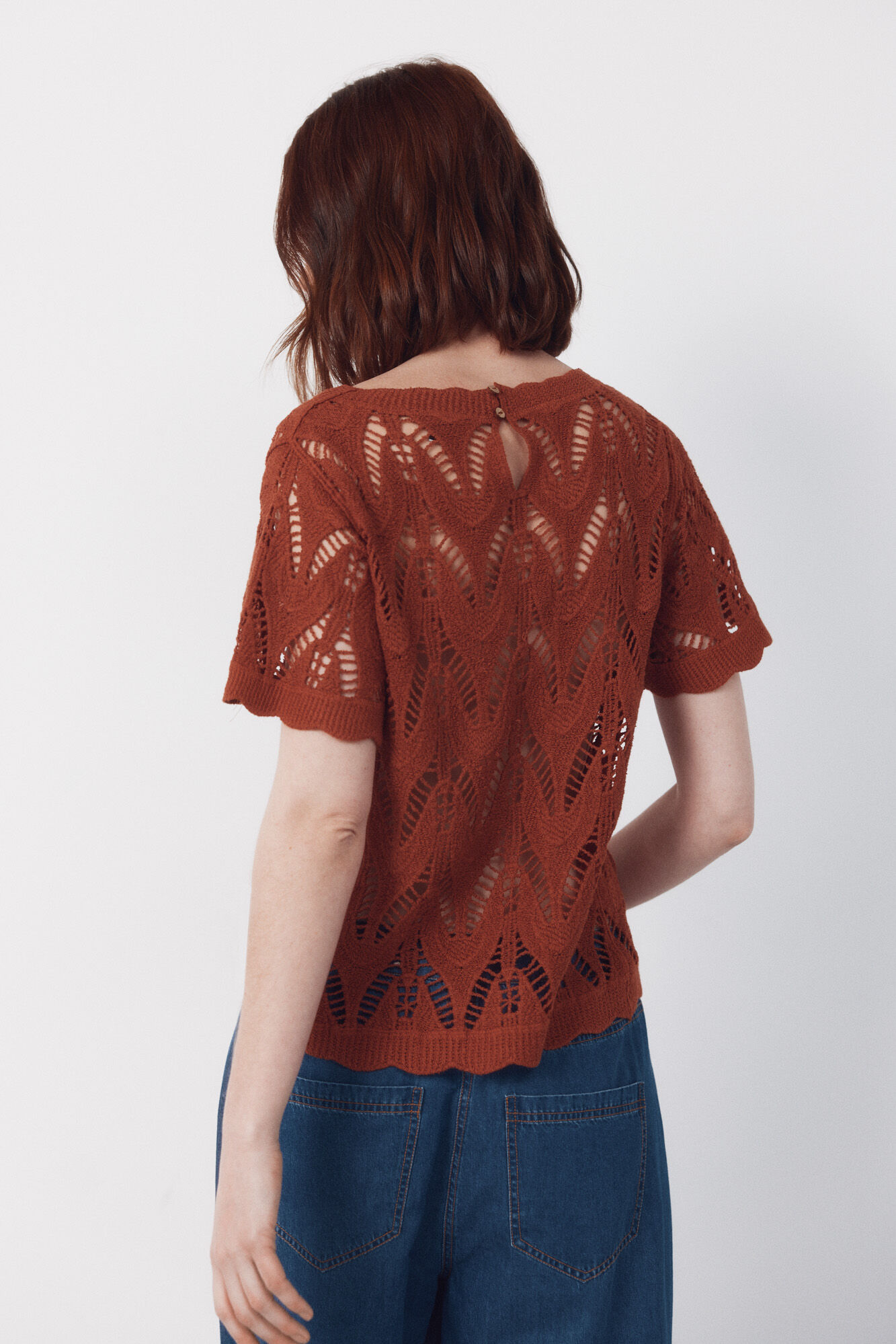 Cortefiel Top de crochet Marr&oacute;n