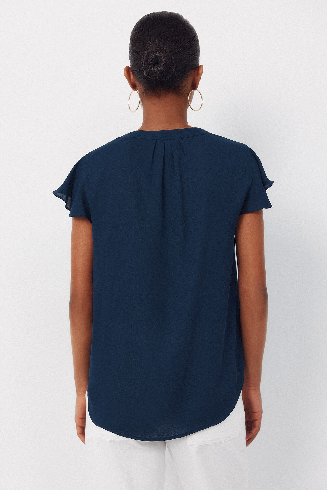 Cortefiel Blusa fluida de manga de vuelo Azul marino