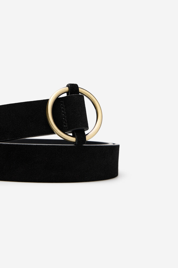 Cortefiel Circular basic split leather belt Negro
