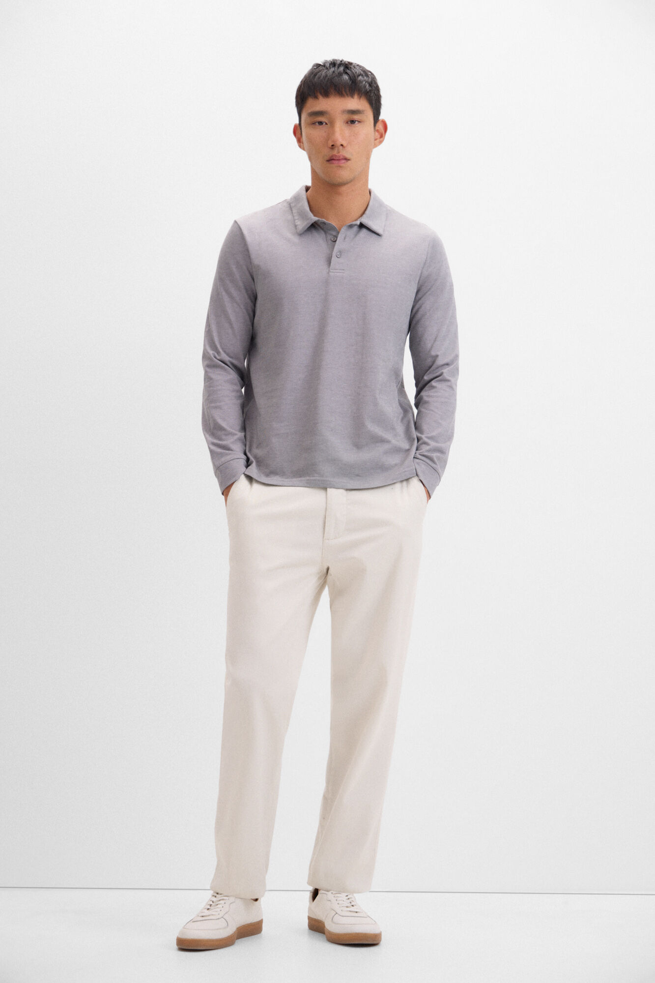 Cortefiel Polo algod&oacute;n tencel manga larga Gris