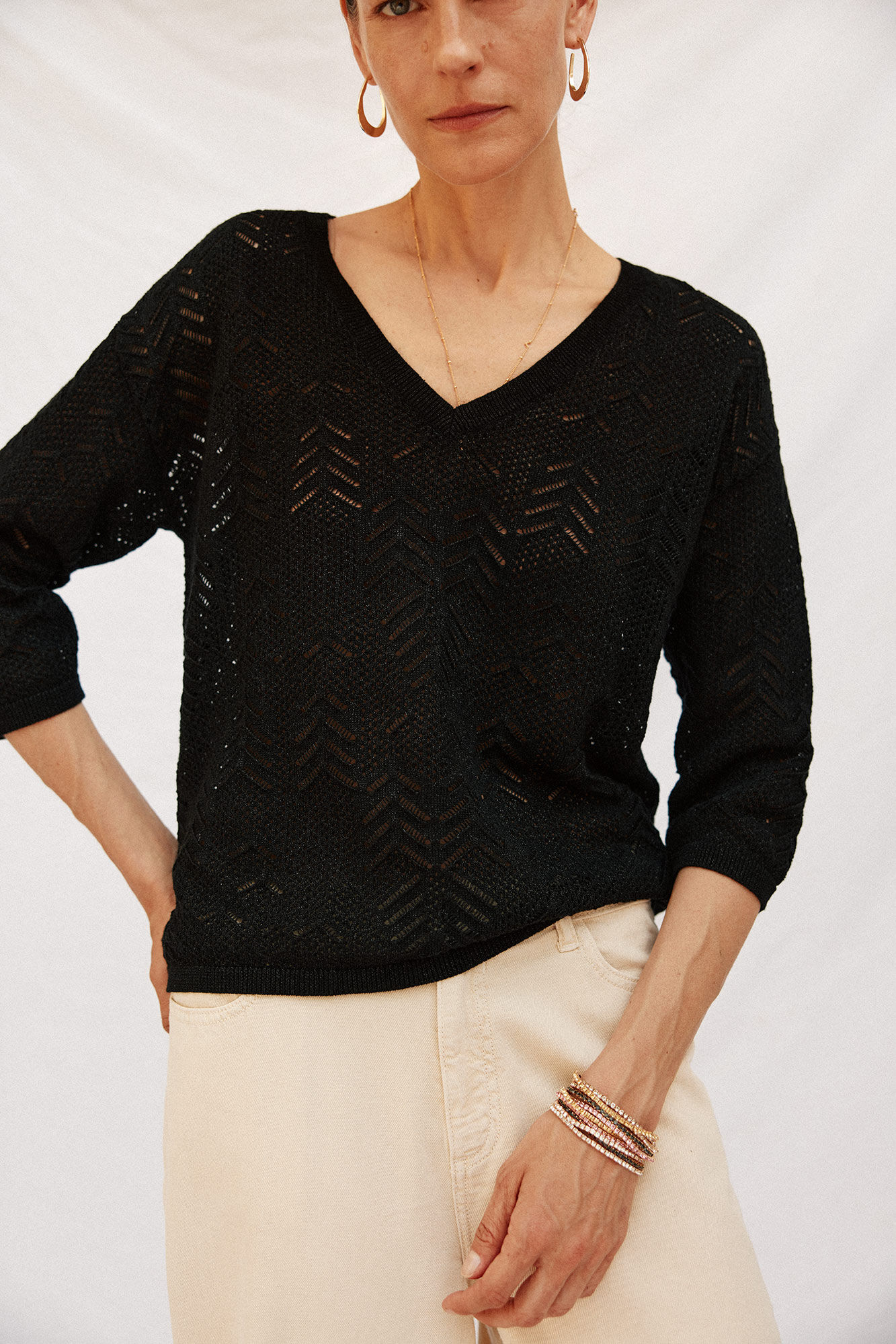 Cortefiel Su&eacute;ter con calados Negro