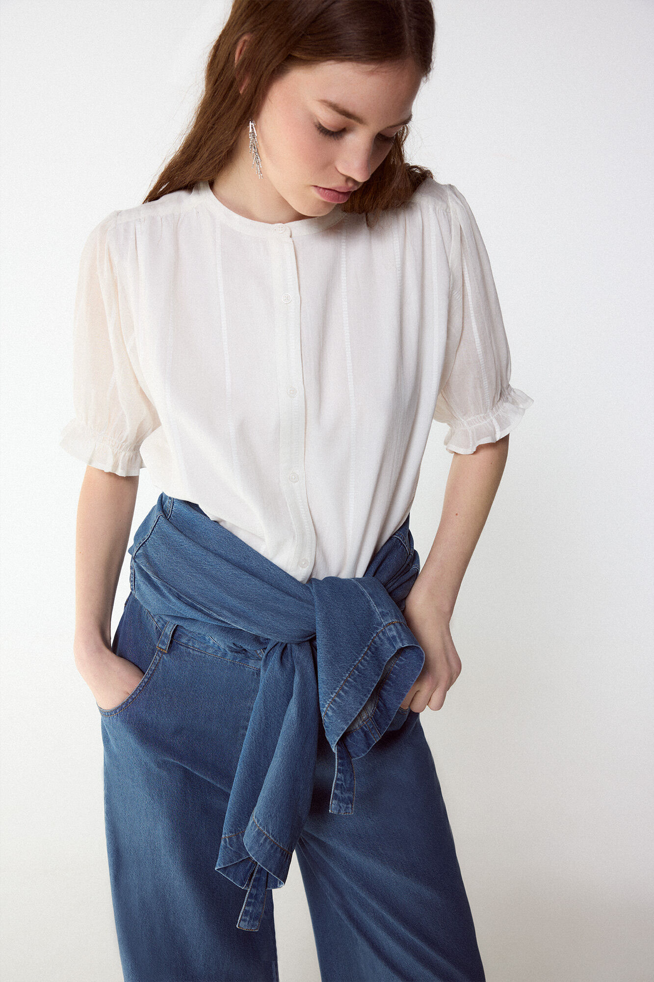 Slowlove Blusa fluida dobby Marfil